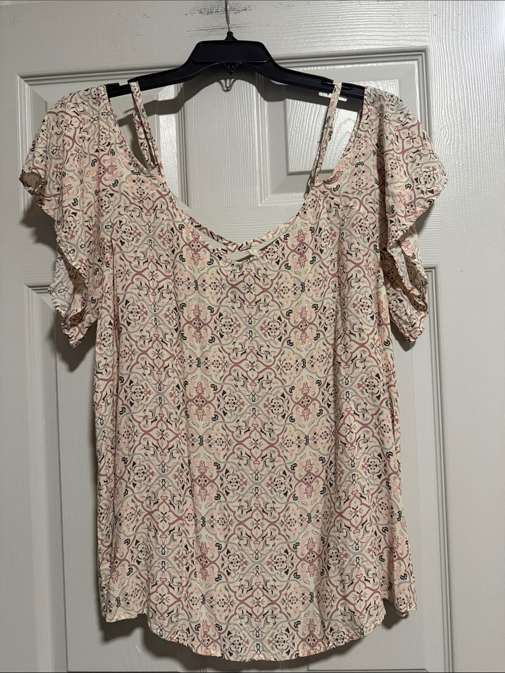 torrid Cream Pink Patterned Cold-Shoulder Blouse